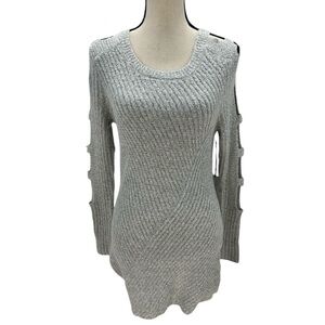 Crave Fame Long Cut Out Sleeve Crew Neck Tunic Sweater - Grey - size XS